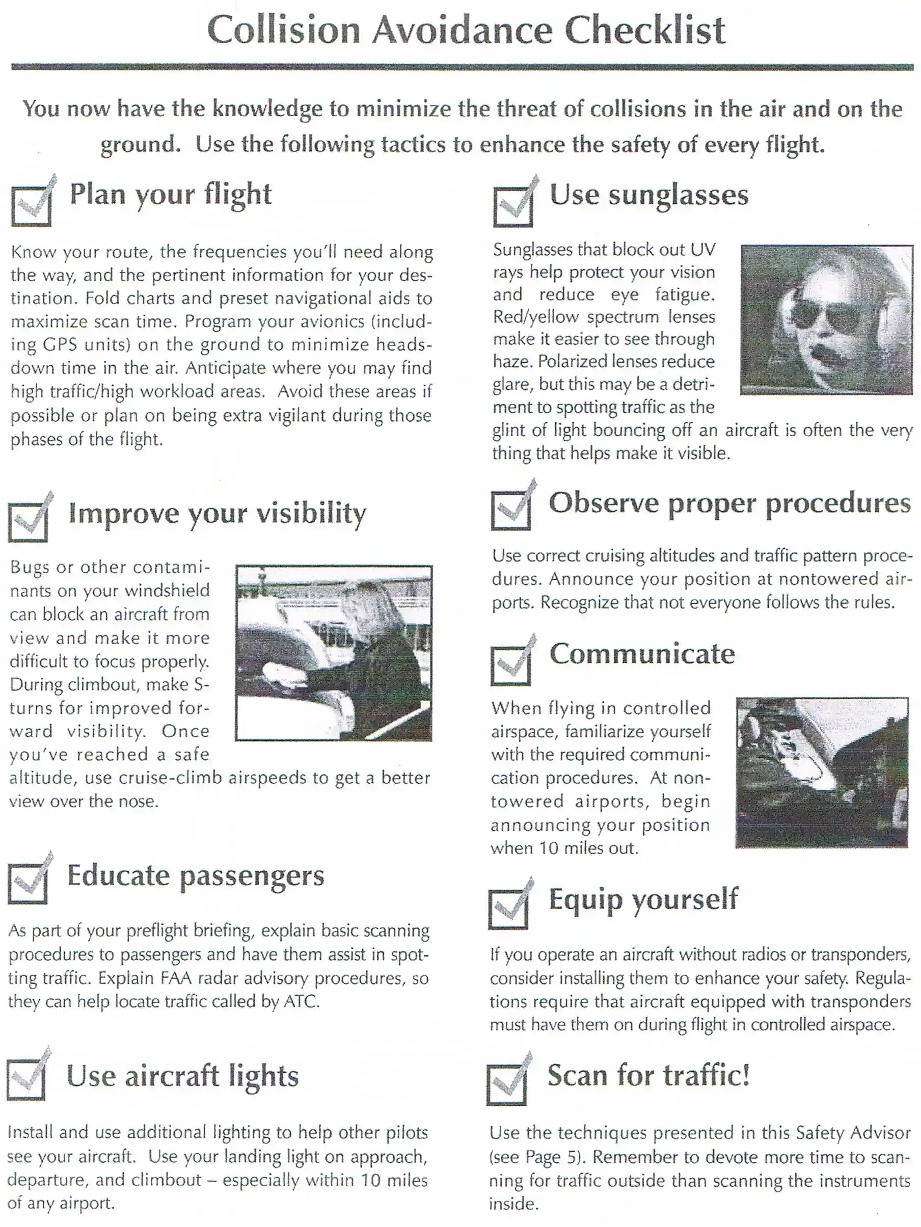 Collision Avoidance Checklist