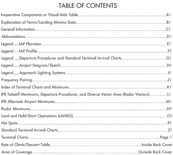 Radar Approach Minimums Table of Contents