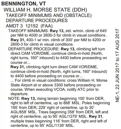 Bennington, VT Textual Departure Procedure
