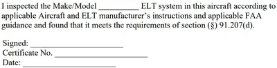 Emergency Locator Transmitter Inspection Record Example