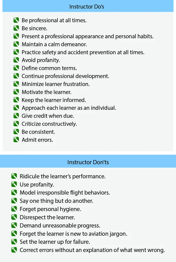 Guidelines for an aviation instructor.