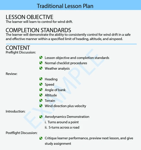 Example of a traditional training lesson plan.
