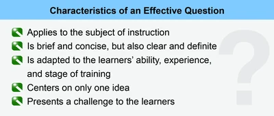 If the objectives of a lesson are clearly established in advance, instructors will find it much easier to ask appropriate questions that keep the discussion moving in the planned direction.