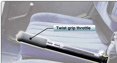 A twist grip throttle mounted on the end of the collective lever.