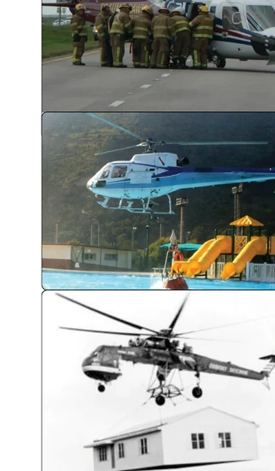 The many uses for a helicopter include search and rescue, firefighting, and construction.