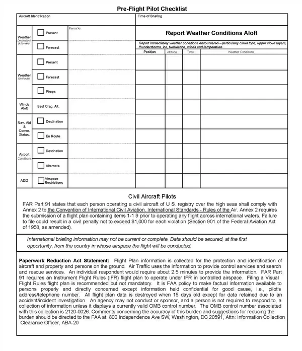 AIM, Pre-Flight Pilot Checklist