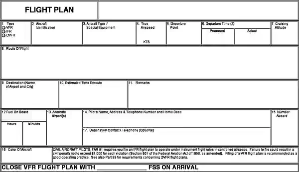 FAA Form 7233-1, Flight Plan