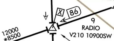 Skyvector.com, Minimum Crossing Altitude Symbology Example