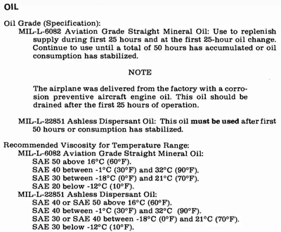 Cessna 172N POH, Oil Grade Required