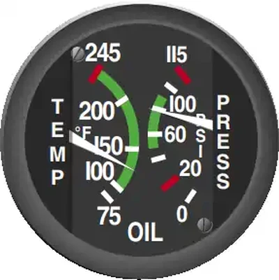 Pilot Handbook of Aeronautical Knowledge, Oil Temperature and Pressure Gauge
