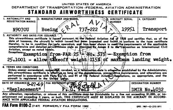 Standard Airworthiness Certificate