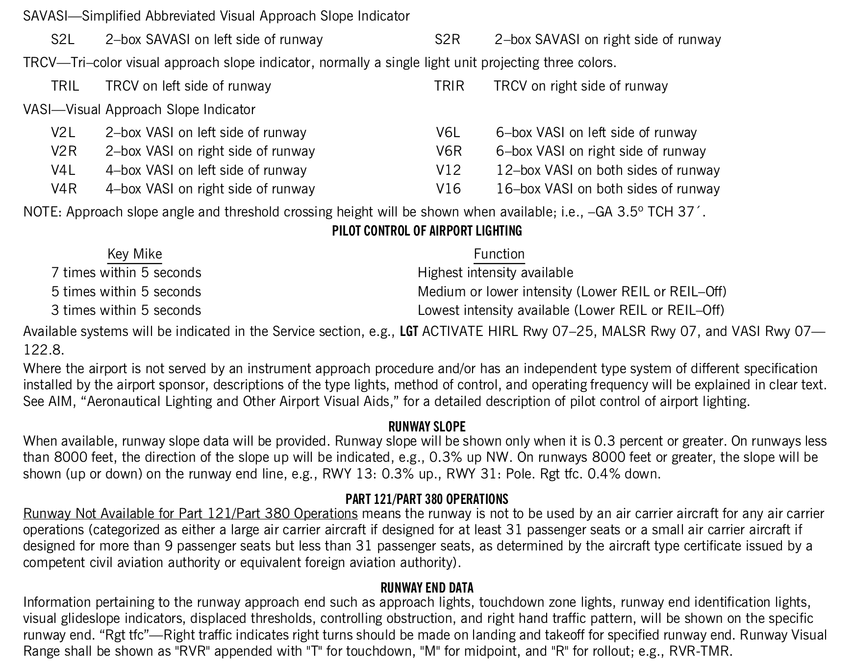 FAA printed legend for item 19, Runway data, printed page 17. The text version is above.