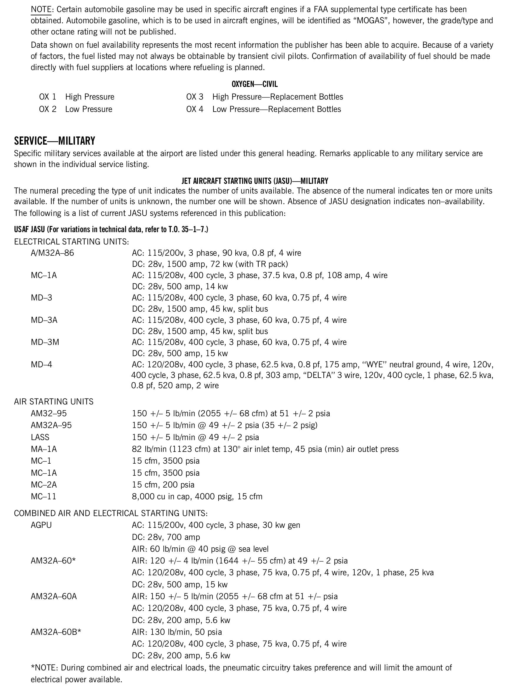 FAA printed legend for item 23, Service, printed page 19. The text version is above.