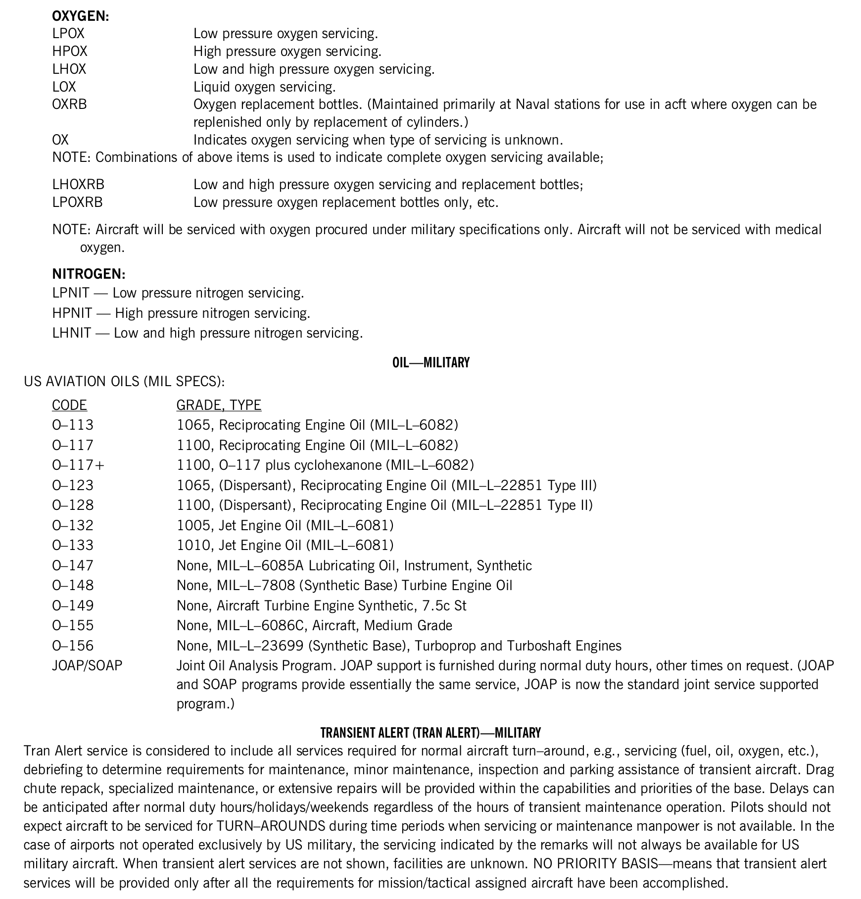 FAA printed legend for item 23, Service, printed page 21. The text version is above.