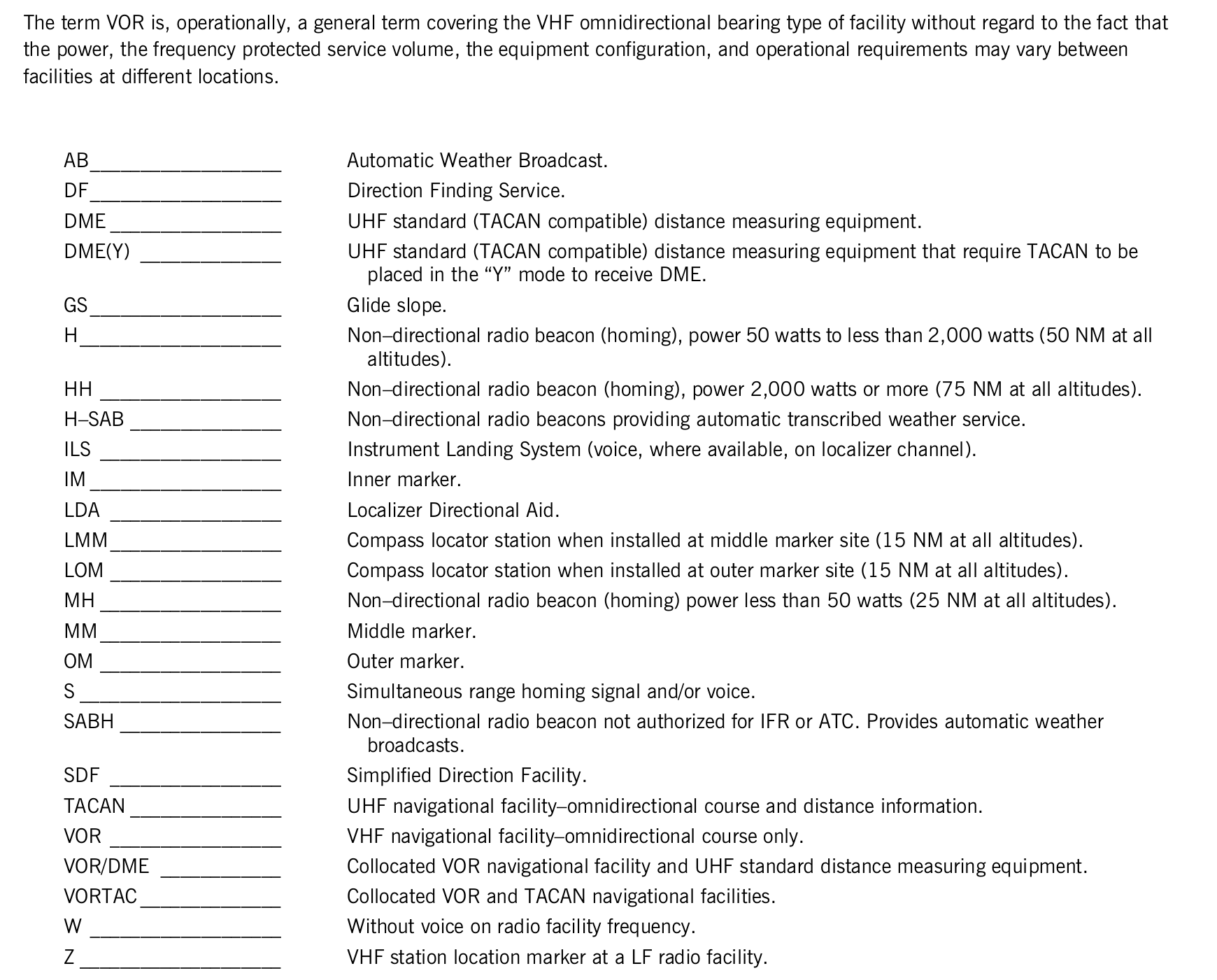 FAA printed legend for item 32, Radio aids to navigation, printed page 26. The text version is above.
