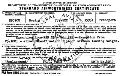 Standard Airworthiness Certificate