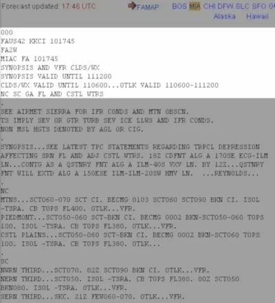 Area Forecast Header Example