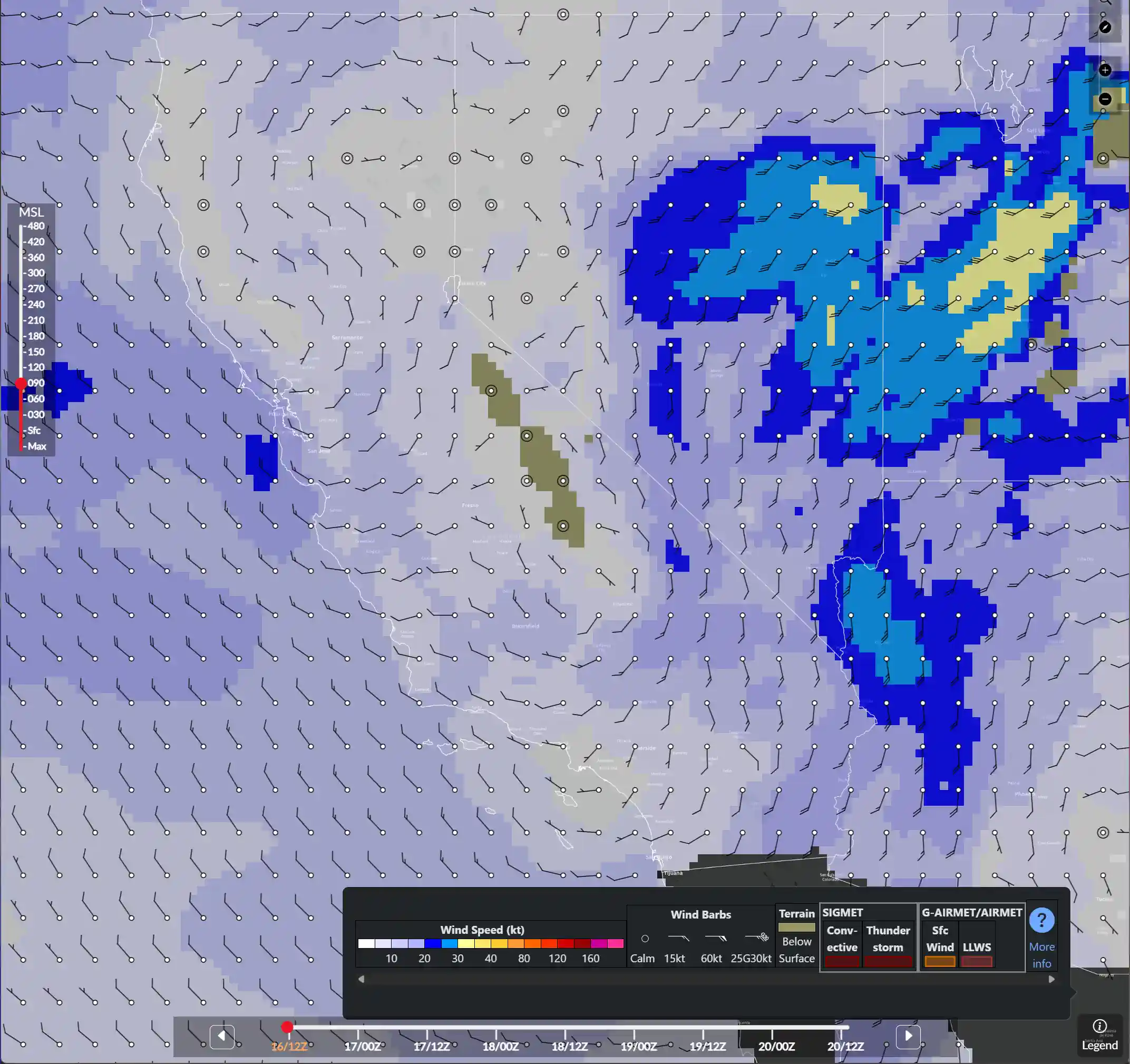 GFA Displayed Winds Over California